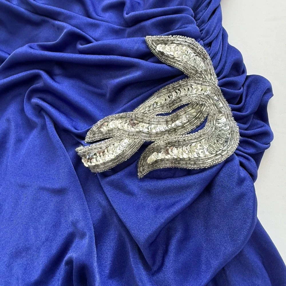 Vintage 80's Women Abby Kent Cocktail Dress Ruched Blue Size 8 Sequins Sequins‎